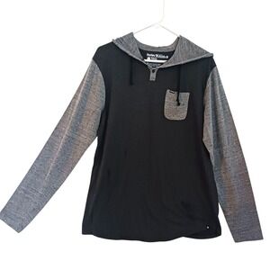 Hurley Buckle Henley Pullover Hoodie Black Gray‎ Long Sleeve Pockets Men Large